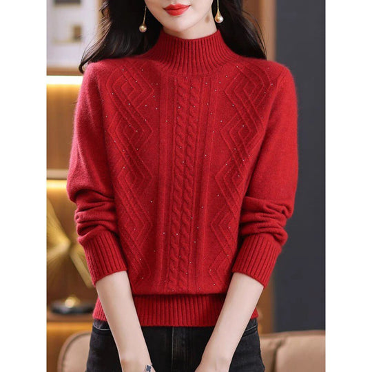 Damen Strickpullover mit Rippenstruktur und hochgeschlossenem Kragen R&B
