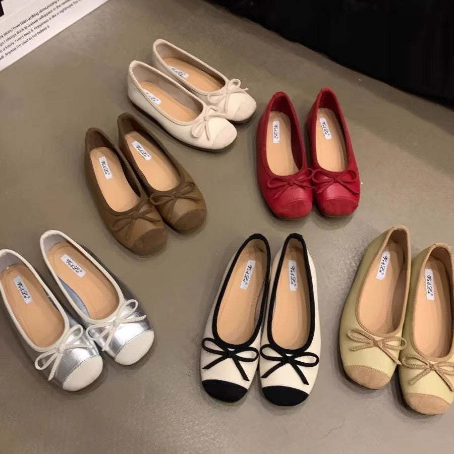 Damen elegante Ballerinas mit schimmerndem Effekt und zierlicher Schleife R&B