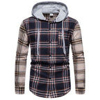 Herren Karo-Hemdjacke mit integrierter Kapuze und modernen Mustern