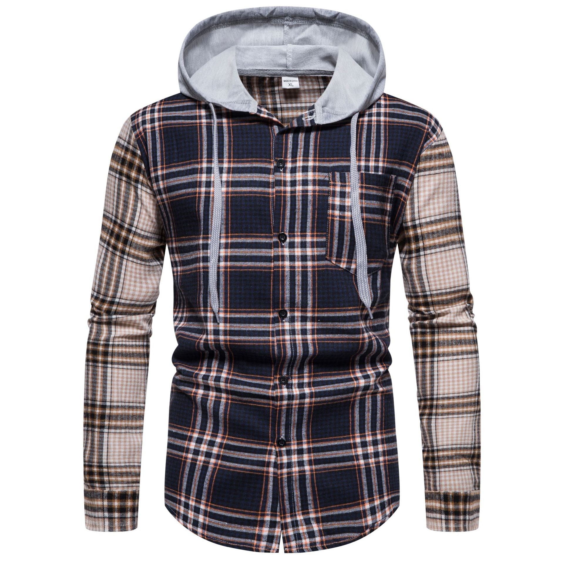 Herren Karo-Hemdjacke mit integrierter Kapuze und modernen Mustern