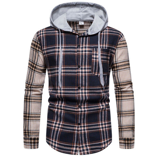 Herren Karo-Hemdjacke mit integrierter Kapuze und modernen Mustern R&B
