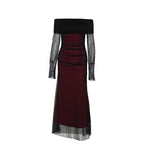 Damen figurbetontes Maxikleid mit schulterfreiem Design und Rüschendetails R&B