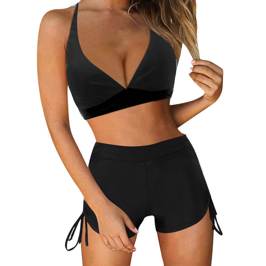 Damen Sportliches Bikini-Set mit modischem Hochbund und Seitenbindebändern R&B