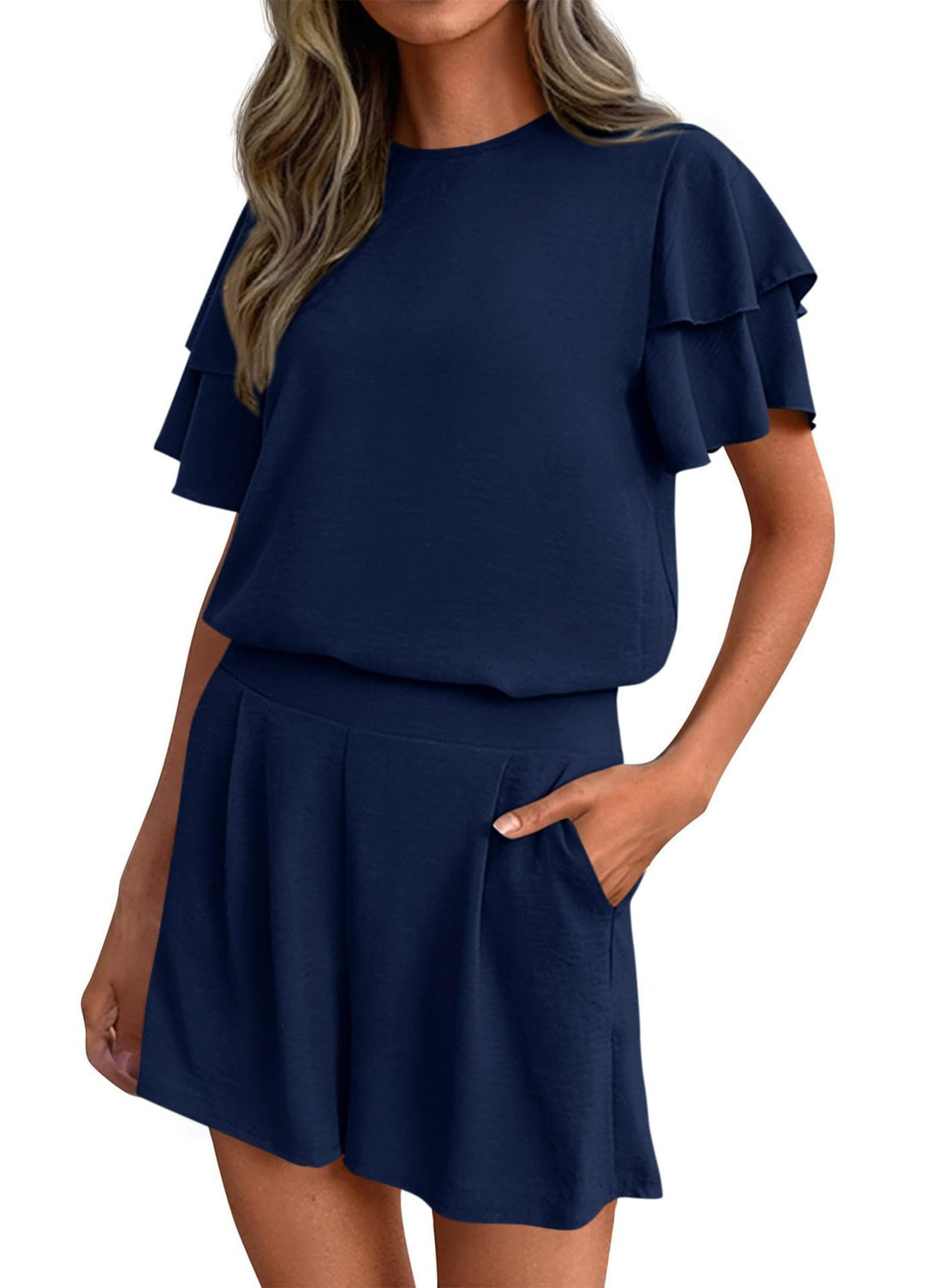 Damen Verspieltes Jumpsuit mit Rüschendetails und seitlichen Taschen R&B
