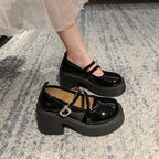 Damen Plattform-Pumps mit doppeltem Riemen und glänzender Oberfläche R&B