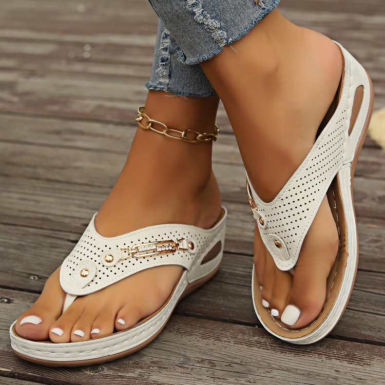 Damen Zehentrenner-Sandalen mit modischem Design und dekorativen Akzenten R&B
