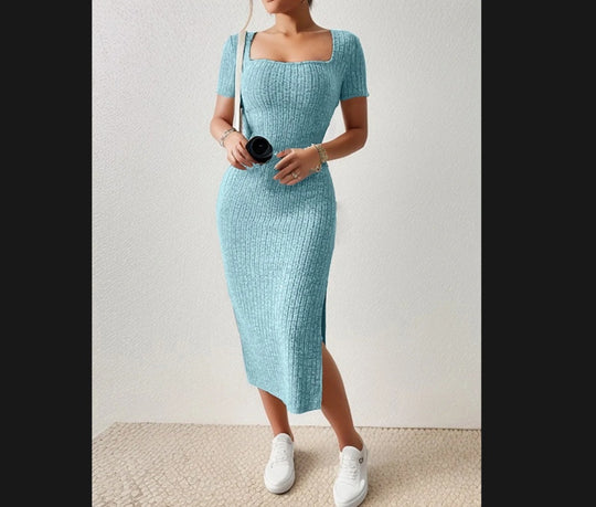 Damen Figurbetontes Maxikleid mit seitlichen Schlitzen und elastischem Material R&B