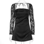 Damen elegantes Kleid mit luxuriösen Spitzenärmel und schickem Rückenverschluss R&B