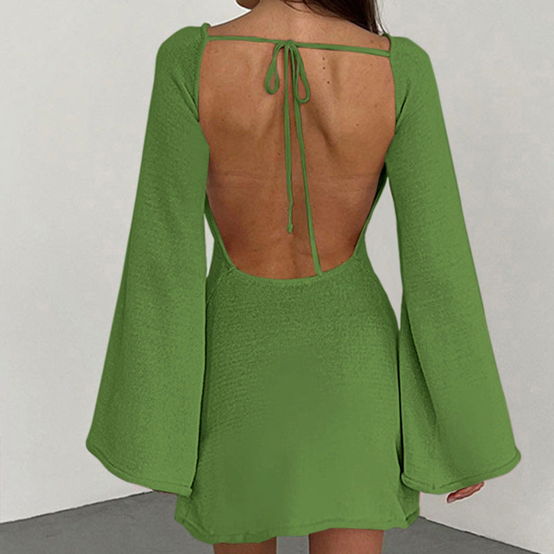 Damen lässiges Strickkleid mit weiten Ärmeln und Rundhalsausschnitt R&B
