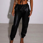Damen Bequeme Kunstleder Jogginghose R&B