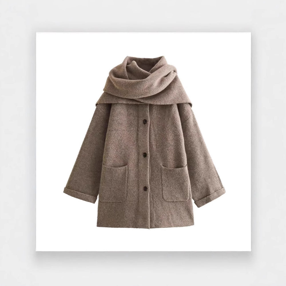 Damen elegante Oversize-Jacke aus warmer Wolle mit Taschen R&B