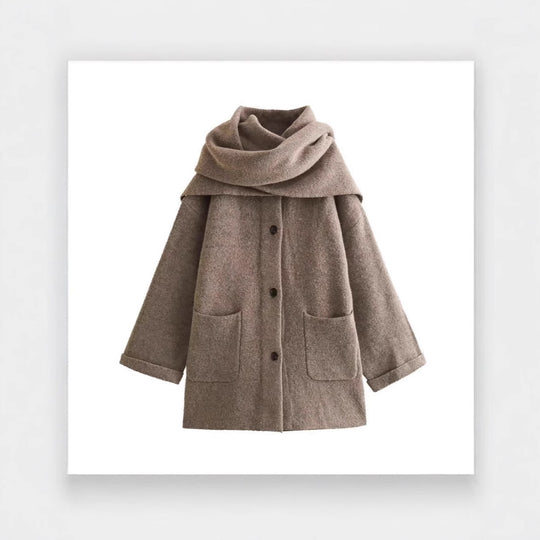 Damen elegante Oversize-Jacke aus warmer Wolle mit Taschen R&B