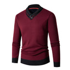 Herren eleganter V-Ausschnitt Pullover mit modischem Kragen R&B