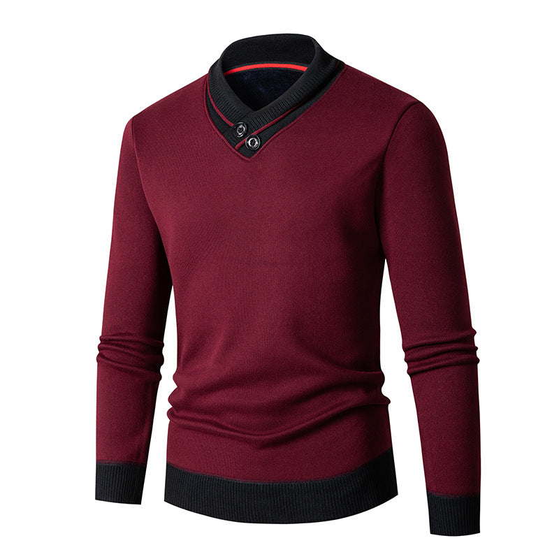 Herren eleganter V-Ausschnitt Pullover mit modischem Kragen R&B