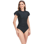 Damen Schwimmanzug mit Reißverschluss und Stylischen Rüschendetails R&B