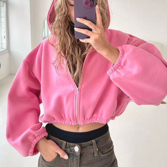 Damen cropped Kapuzenpullover mit oversized Ärmel R&B