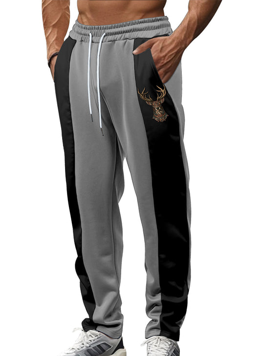 Herren nan sportive Trackpants mit seitlichen Kontrastbahnen elastischem Bund Kordelzug und Hirschstickerei R&B
