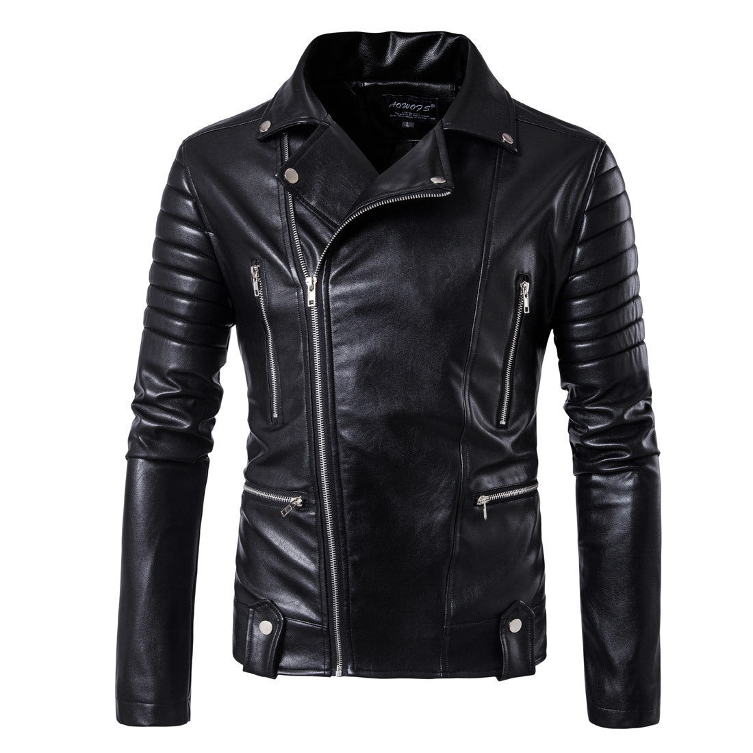 Herren Luxus Leder Bikerjacke mit asymmetrischem Reißverschluss
