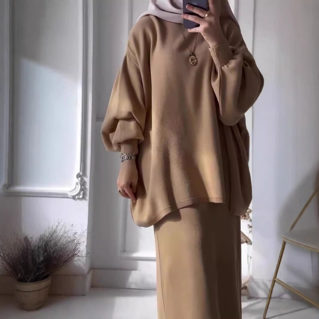Damen Lässiges Zweiteiler-Kleidungsset mit weitem Schnitt und eleganten Puffärmeln R&B