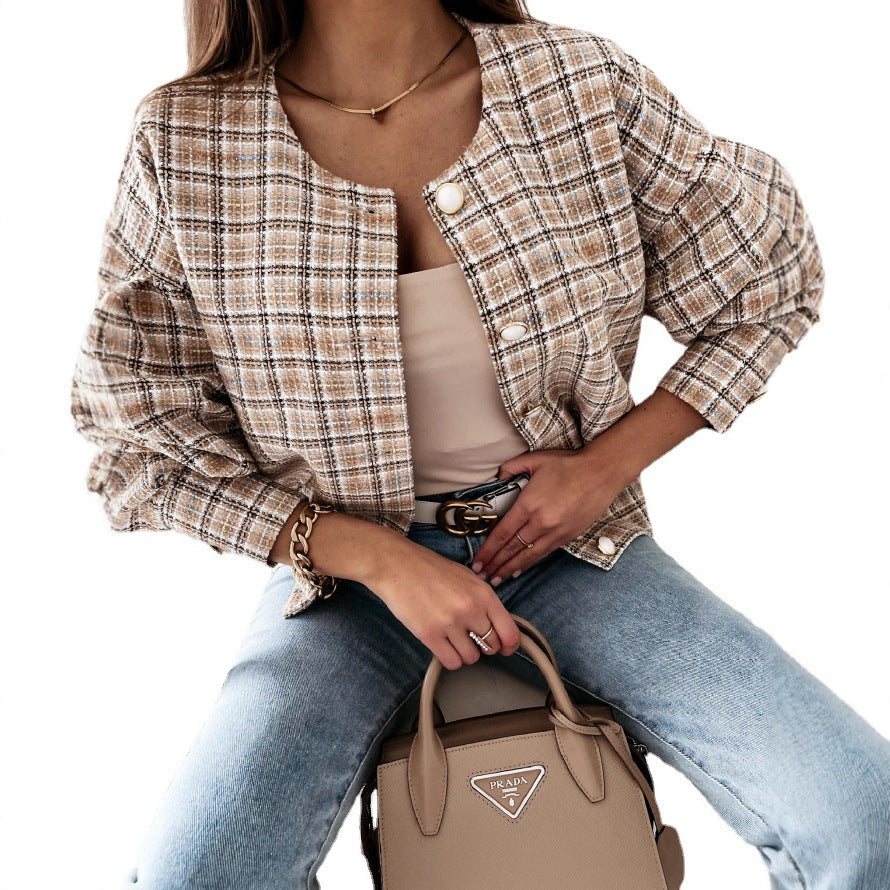 Damen Karierte Bouclé-Jacke R&B