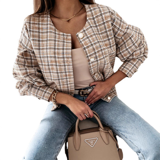 Damen Karierte Bouclé-Jacke R&B