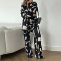 Damen Satin Pyjama-Set mit modernem Grafikdesign R&B