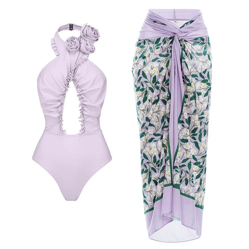 Damen Einteiliger Badeanzug mit floralem Cut-Out und Rüschen R&B