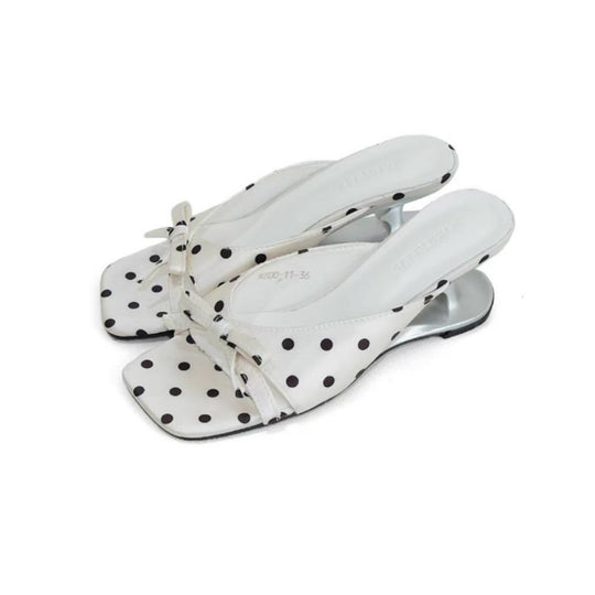Damen offene Mules mit modischem Punkte-Design und dekorativem Schleifenakzent R&B