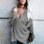 Damen Wickelstrickpullover mit lässigem Schnitt R&B