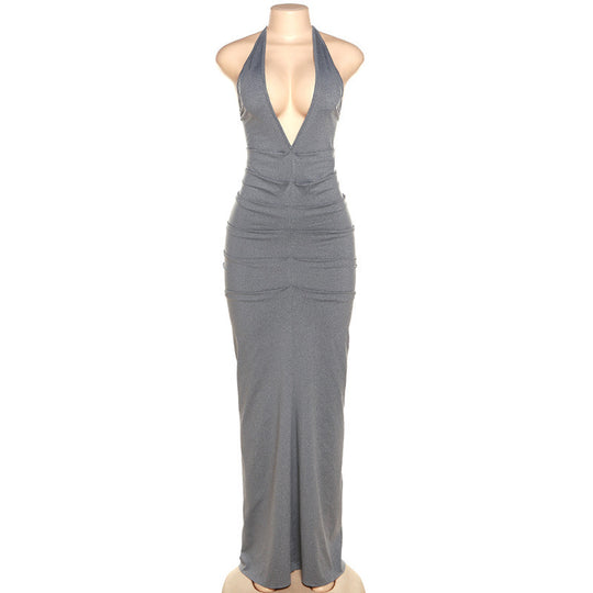 Damen Elegantes Maxikleid mit tiefem V-Ausschnitt und Raffung R&B