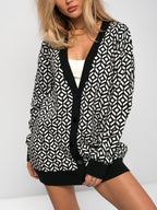 R&B | Strickjacke Strick Übergröße Passform Wollmischung V-Ausschnitt Geometrisches Muster