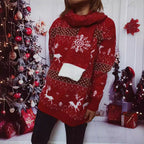 Damen Strickpullover mit festlichem Rentier-Motiv und hohem Kragen R&B