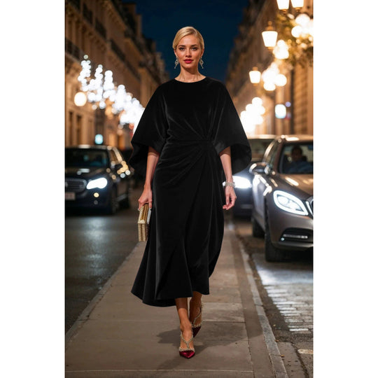 Damen Abendkleid im eleganten Samt-Design mit voluminösen Ärmeln und taillierter Silhouette R&B
