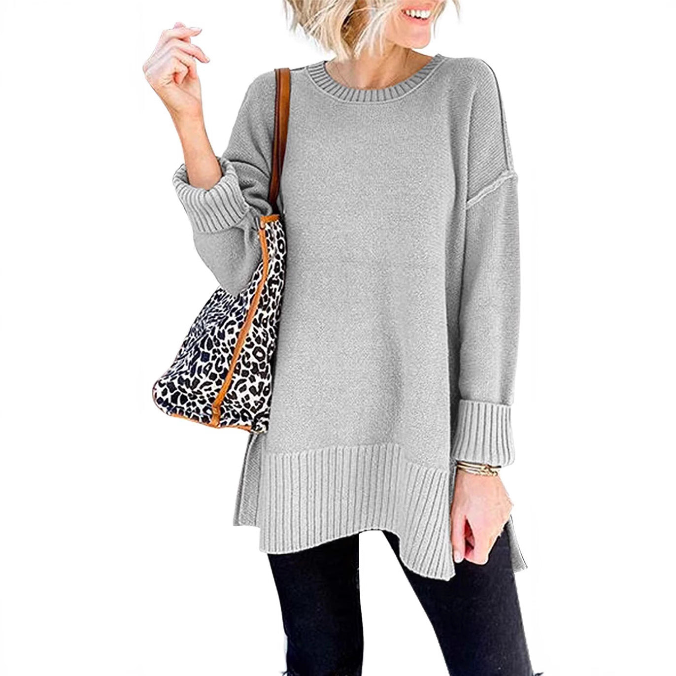 Damen lässiger Pullover mit asymmetrischem Saum und strukturiertem Rippdesign R&B