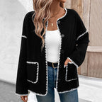 Damen lässige oversized Jacke mit kontrastreichem Saum R&B