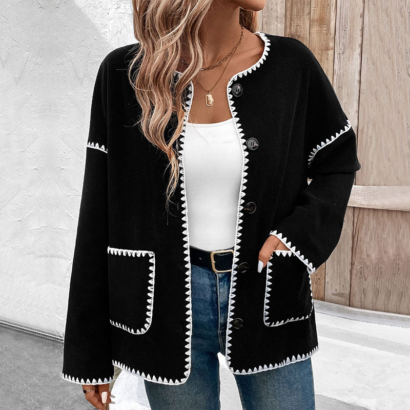 Damen lässige oversized Jacke mit kontrastreichem Saum R&B