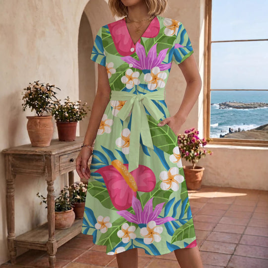 Damen Midi Kleid mit floralen Akzenten und tailliertem Schnitt R&B