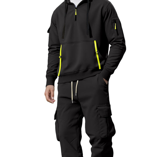 Herren nan lässiger Halbzip Hoodie mit Kängurutasche und Cargo Jogginghose mit Reißverschlussdetails R&B