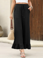 Damen Weite Palazzo-Hose mit Rüschen und elastischem Bund