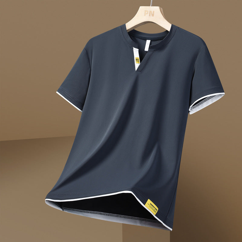 Herren nan atmungsaktives Funktionsshirt mit kontrastkanten und offenem V-Ausschnitt R&B
