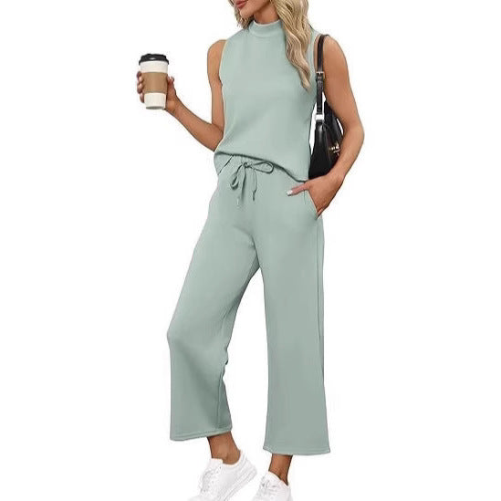 Damen Jumpsuit mit hochgeschlossenem Design und weitem Bein R&B