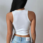 Damen Cropped Tanktop mit kreativem Schriftzug und lR&Bhaftem Design R&B