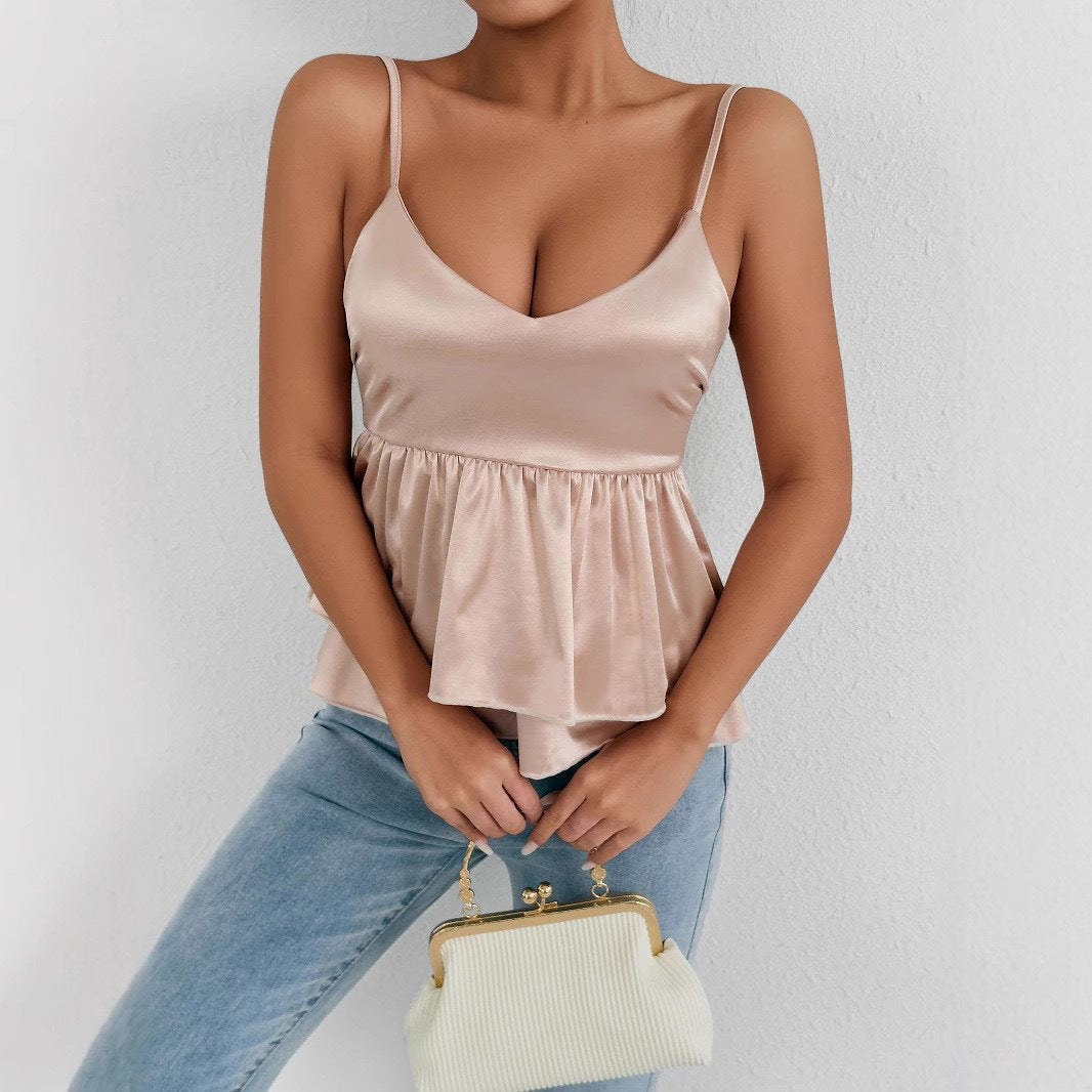 Damen elegantes Satin-Oberteil mit dekorativen Volants R&B