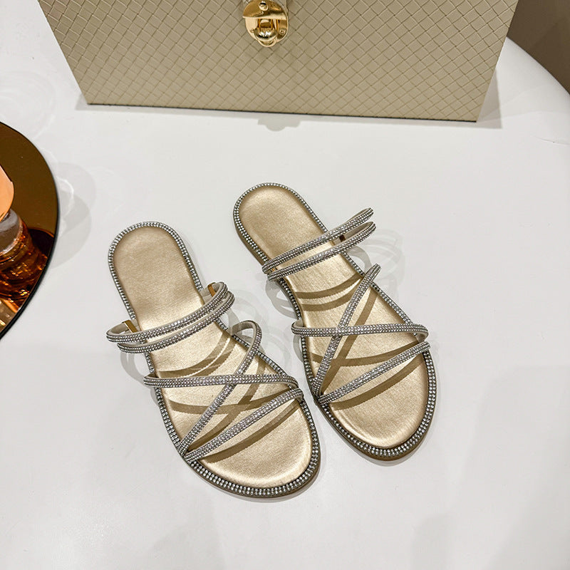 Damen Glamouröse Slide-Sandalen mit funkelnden Riemen und komfortablem Fußbett R&B