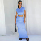 Damen elegantes Maxi-Kleid und crop-top Set mit figurbetontem Schnitt R&B