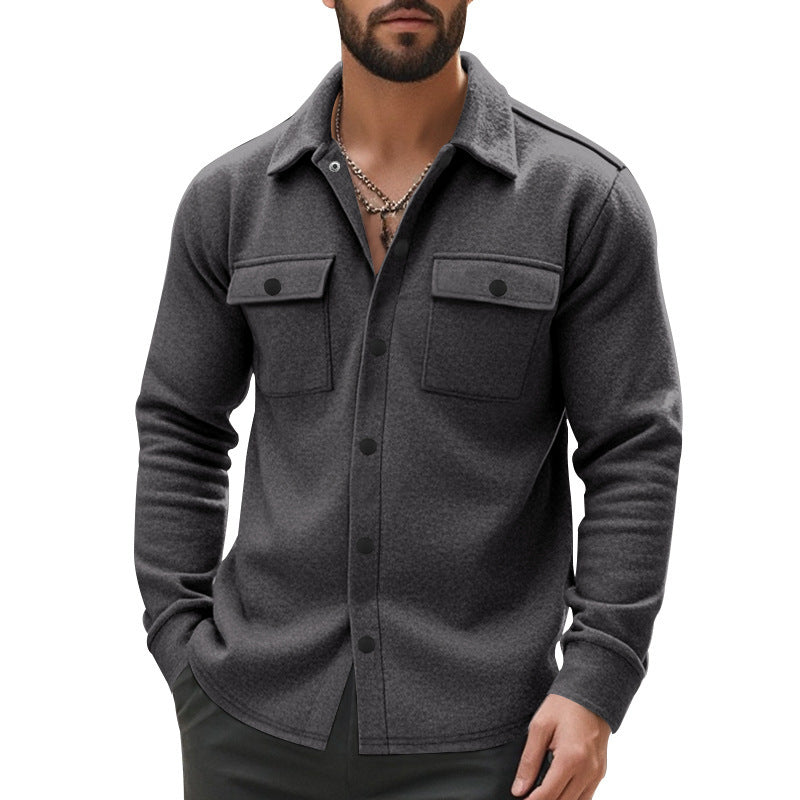 Herren nan gefütterte Hemdjacke mit Fleecefutter, aufgesetzten Brustklappen und Druckknopfleiste R&B