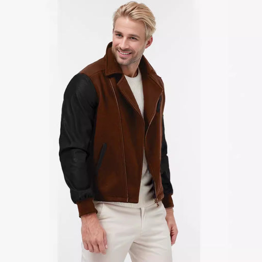 Herren modische Übergangsjacke mit kontrastierenden Ärmeln und praktischen Taschen R&B