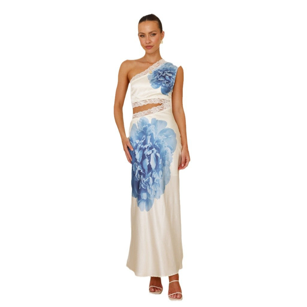 Damen Abendkleid mit schulterfreiem Design und elegantem Spitzenbesatz R&B