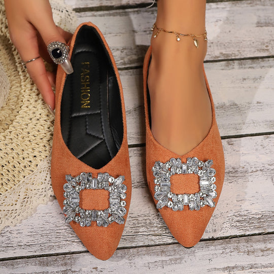 Damen elegante Ballerinas mit funkelnder Kristall-Applikation R&B