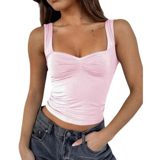 Damen Crop-Top mit gerafftem Detail und quadratischem Ausschnitt R&B